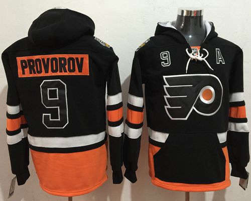 Flyers #9 Ivan Provorov Black Name & Number Pullover NHL Hoodie - Click Image to Close